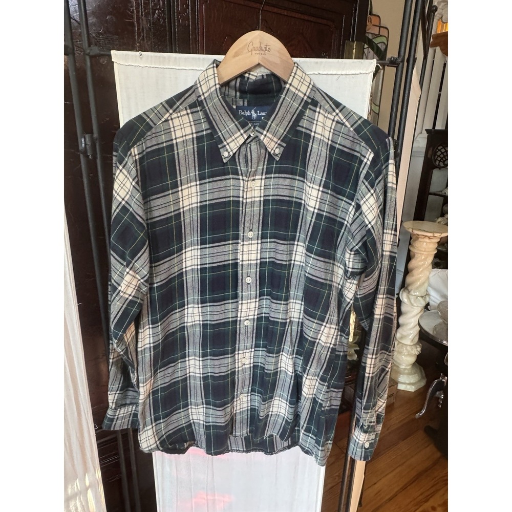 Ralph Lauren Blake Men's XXL Green Navy Plaid Flannel Shirt 100% Cotton